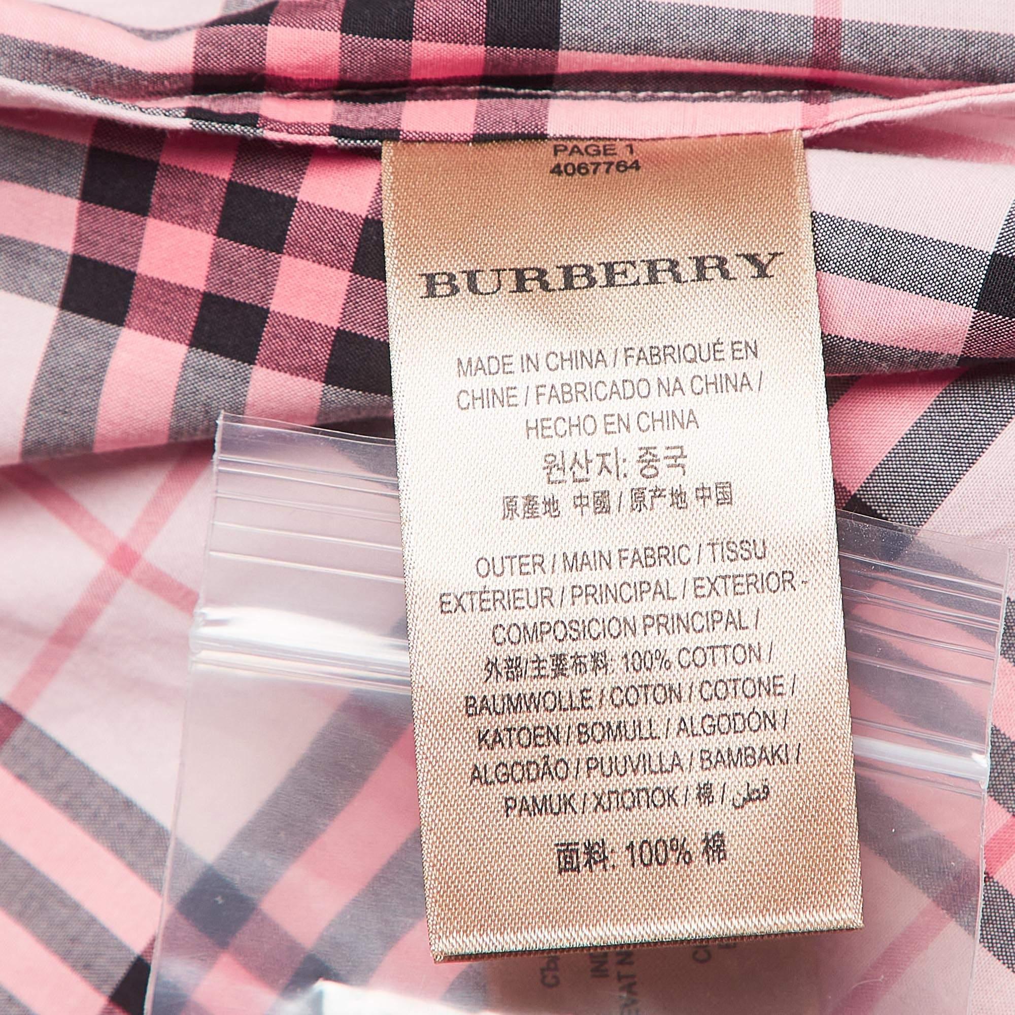 Women's Burberry Pink Checked Lace Trimmed Cotton Belted Shirt Dress M For Sale