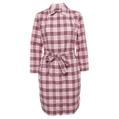 Robe chemise à carreaux roses Burberry bordée de dentelle et ceinture en coton M