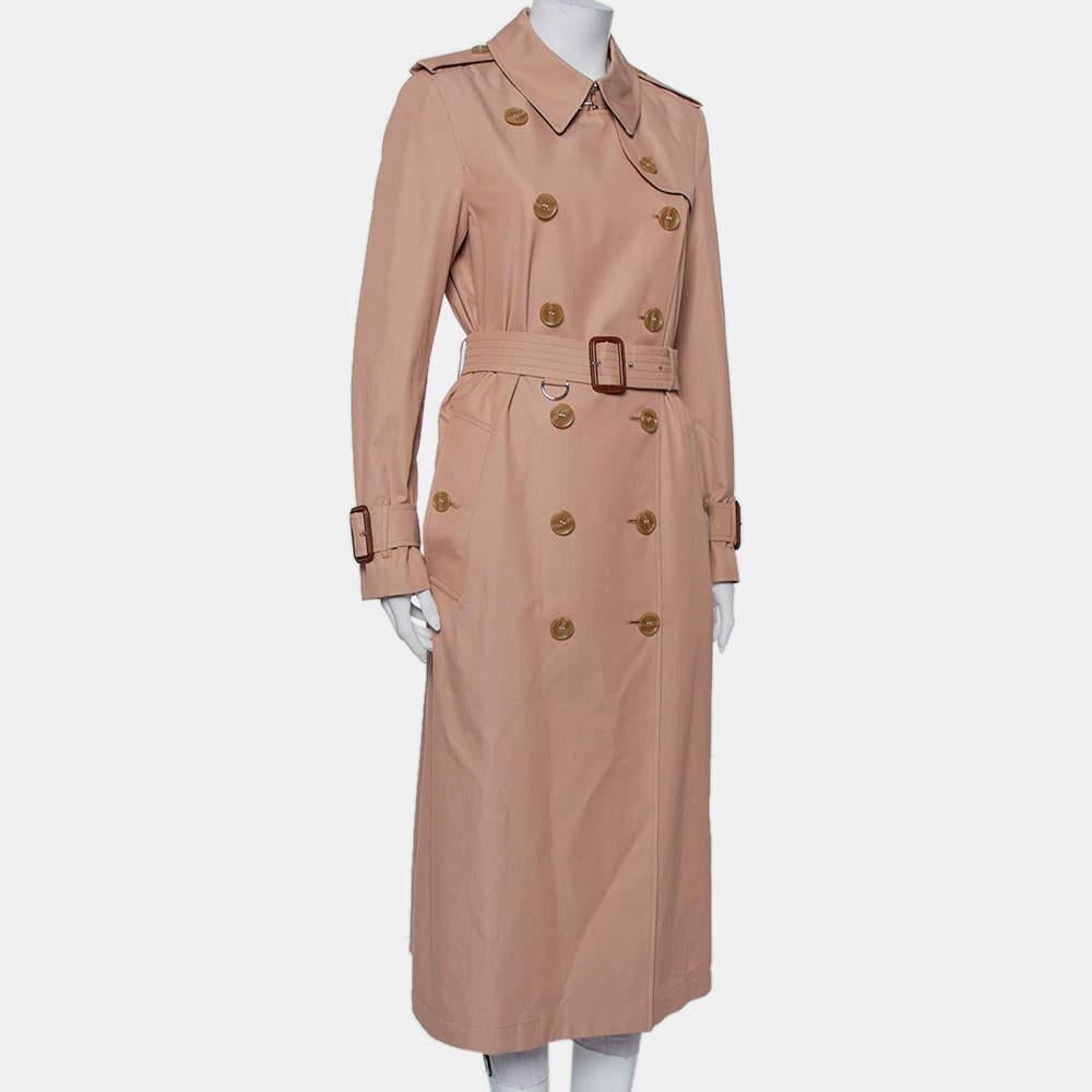 Brown Burberry Pink Cotton Belted Double Breasted Aldeby Trench Coat M For Sale