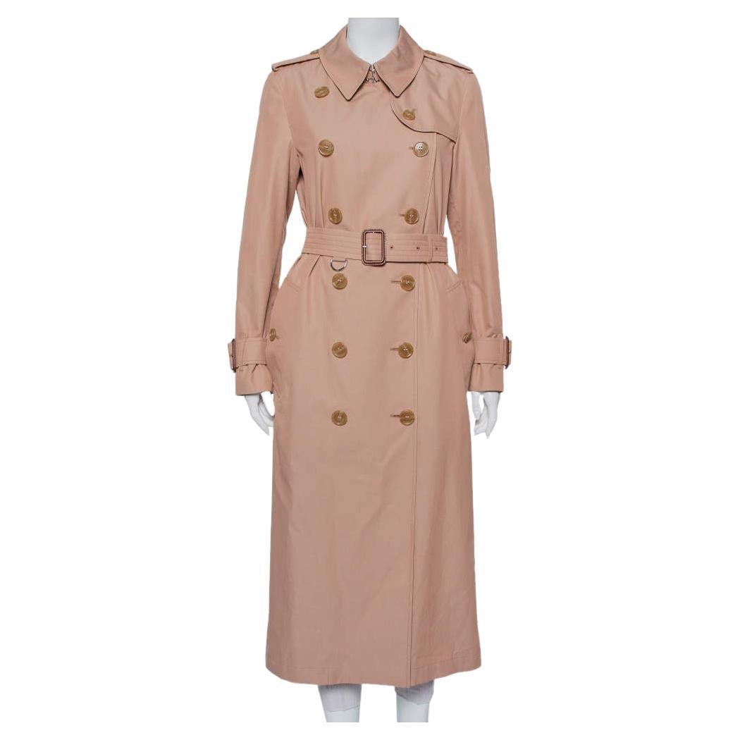 Burberry Pink Cotton Belted Double Breasted Aldeby Trench Coat M For Sale  at 1stDibs