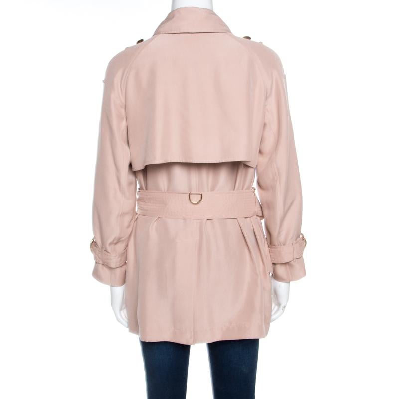 Beige Burberry Pink Draped Silk Belted Open Front Trench Coat XS