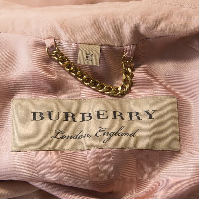 Burberry Pink Draped Silk Belted Open Front Trench Coat XS 2