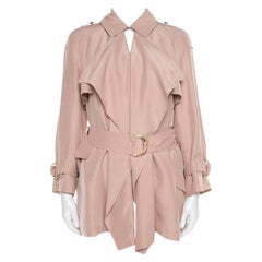 Burberry Pink Draped Silk Belted Open Front Trench Coat XS
