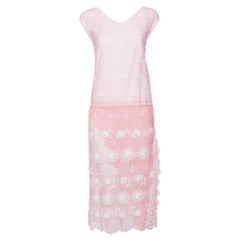 Burberry Pink Embroidered Lace Drop Waist Faux Wrap Dress M