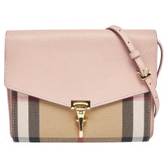 Burberry Rosa House Check Stoff und Leder Macken Umhängetasche
