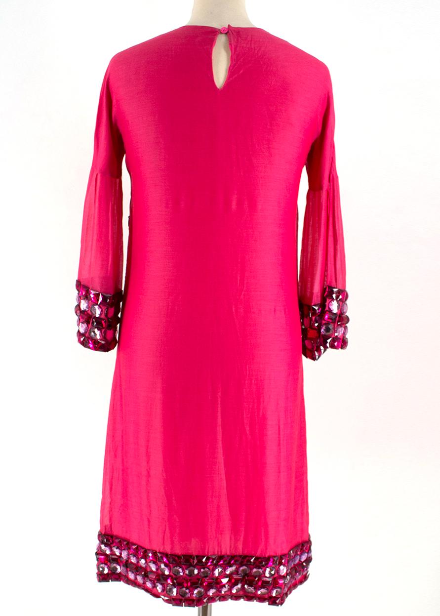 Burberry Pink Jewelled Midi Dress estimated SIZE XS In Excellent Condition For Sale In London, GB