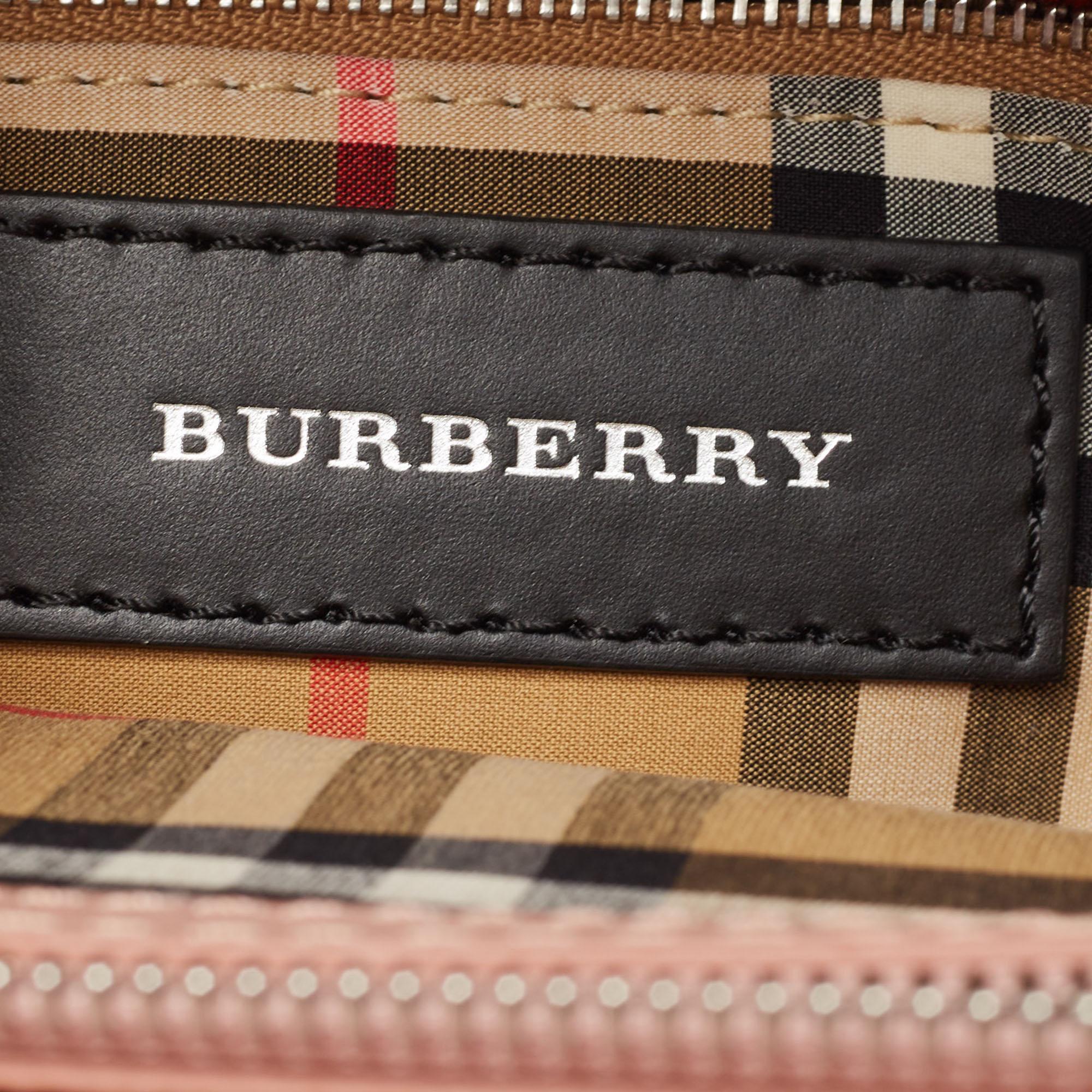 Burberry Pink Leather and House Check Fabric Medium Banner Derby Tote 3
