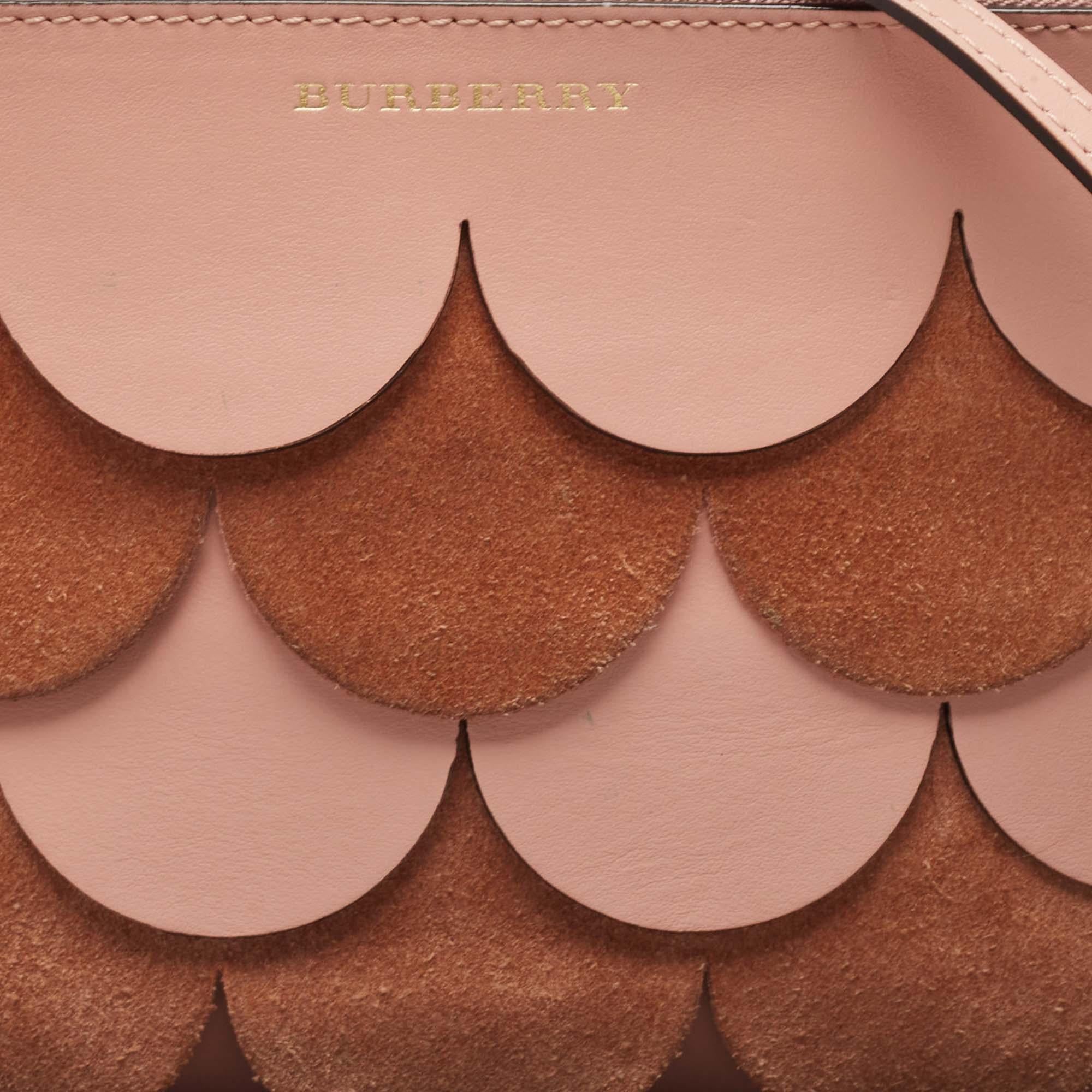 Women's Burberry Pink Leather and Suede Peyton Scalloped Crossbody Bag