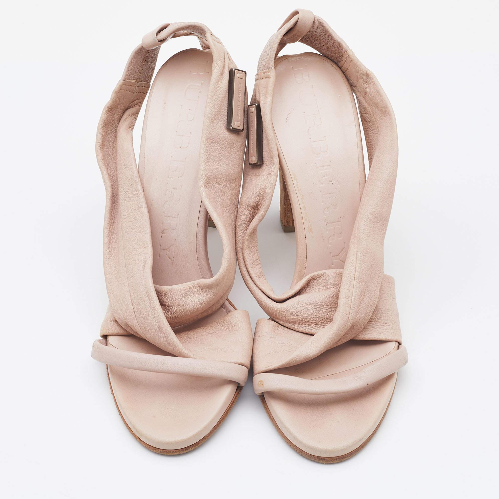Brown Burberry Pink Leather Criss Cross Slingback Sandals Size 39 For Sale