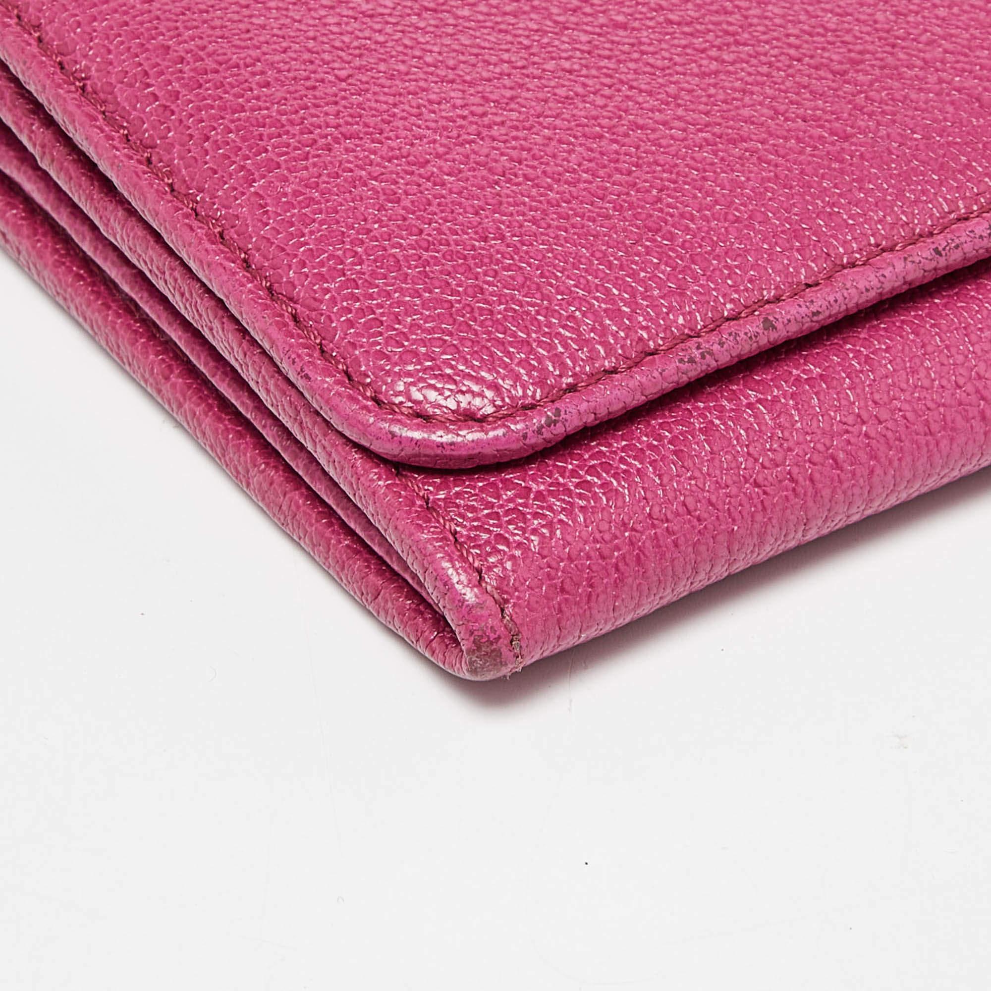 Burberry Pink Leather Flap Continental Wallet For Sale 3