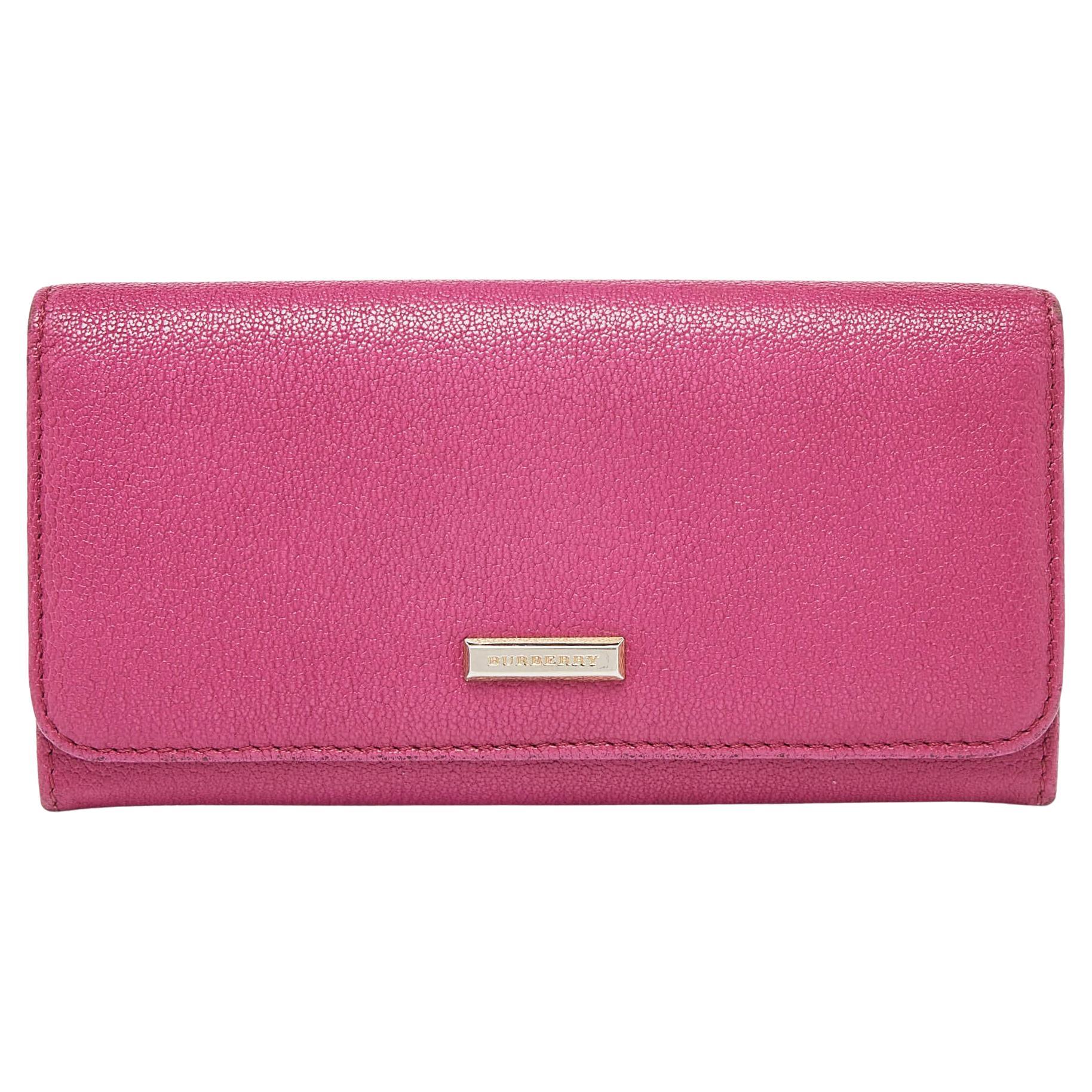 Burberry Pink Leather Flap Continental Wallet For Sale