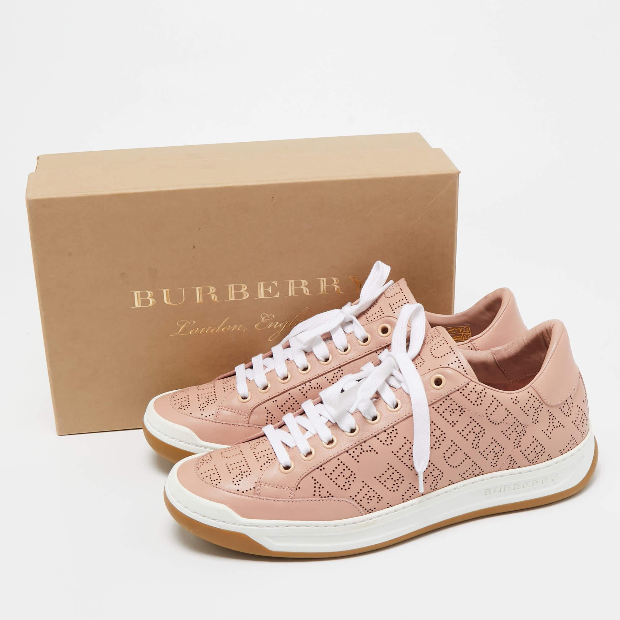 Burberry Pink Leather Westford Low Top Sneakers Size 41 2