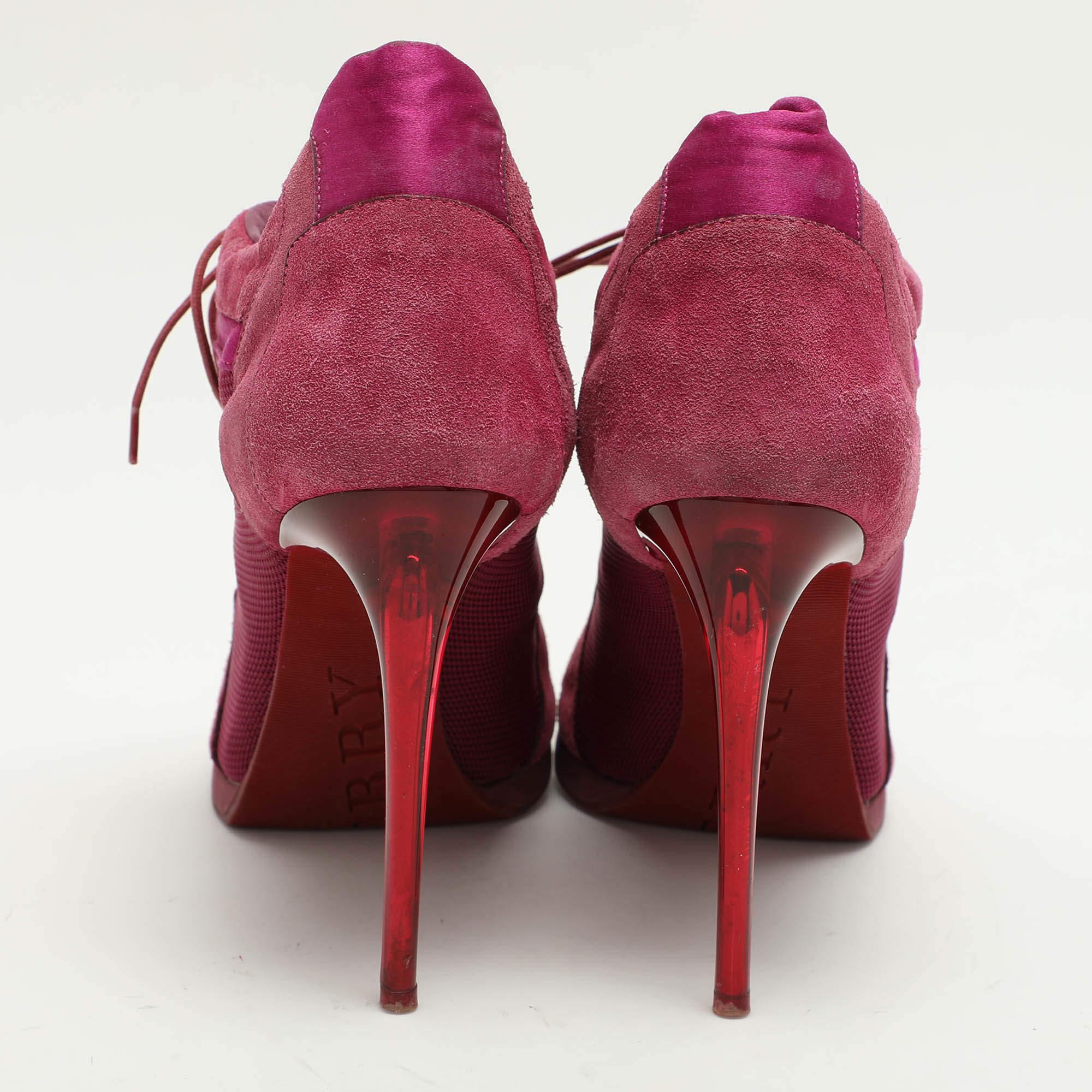 Women's Burberry Pink Mesh and Satin Peep Toe Lace Up Booties Size 39 For Sale