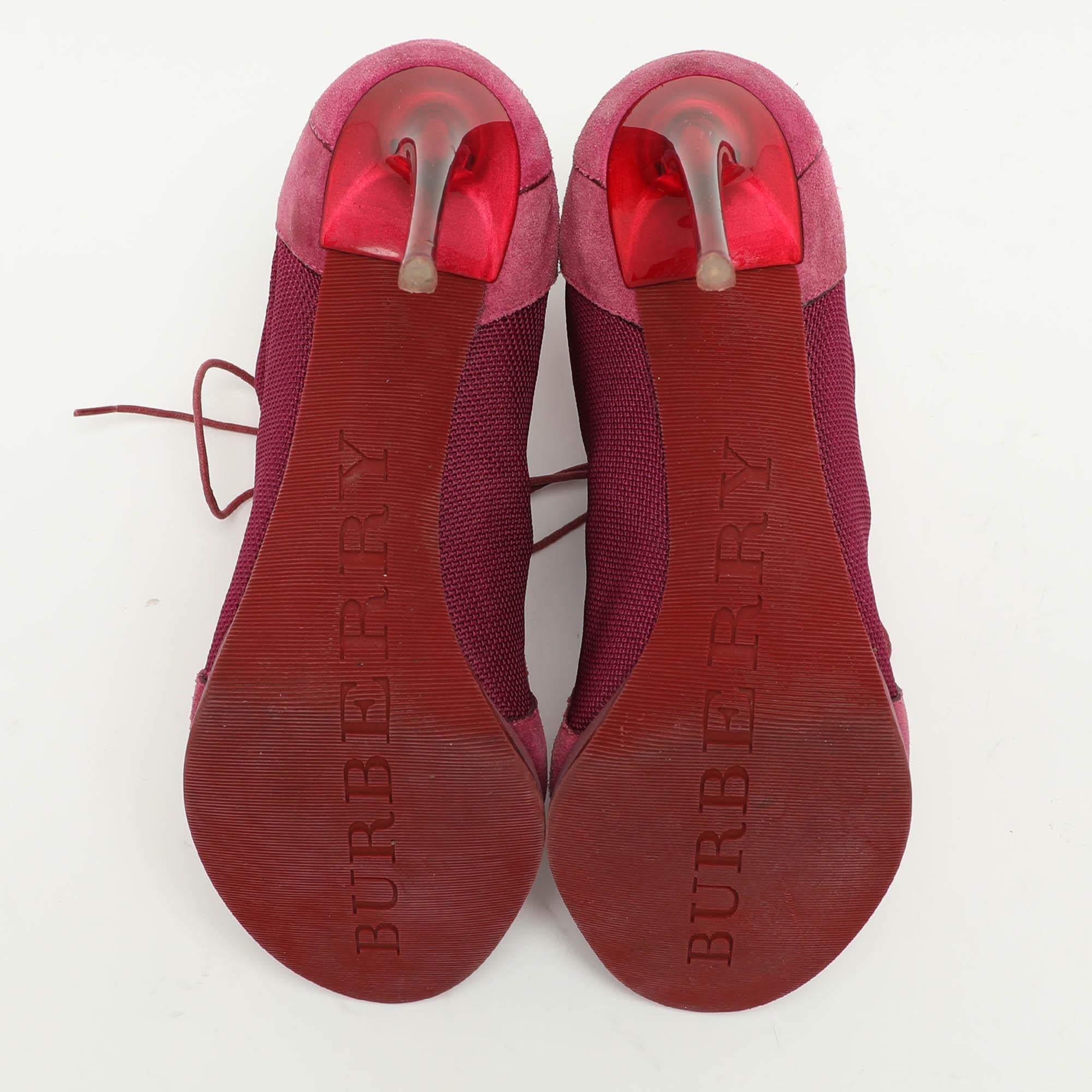 Burberry Pink Mesh and Satin Peep Toe Lace Up Booties Size 39 For Sale 1