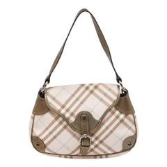 Burberry Pink/Metallic House Check PVC and Leather Buckle Flap Hobo