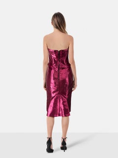 Burberry Pink Metallic Midi Strapless Dress Size S