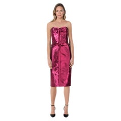 Burberry Pink Metallic Midi Strapless Dress Size S