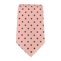 BURBERRY Pink & Navy Polka Dot Silk Tie