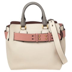 Used Burberry Pink/Off White Leather Deep Claret Tote