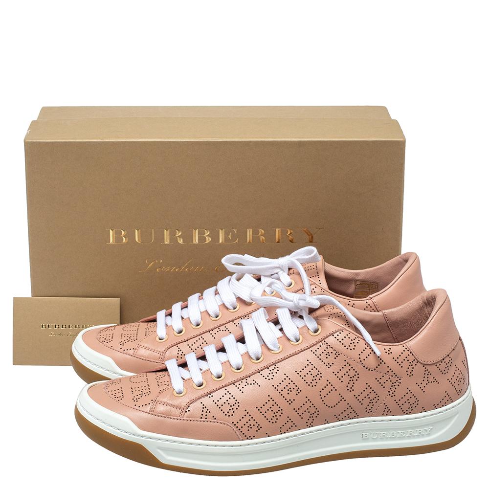 Women's Burberry Pink Perforated Leather Timsbury Low Top Sneakers Size 41