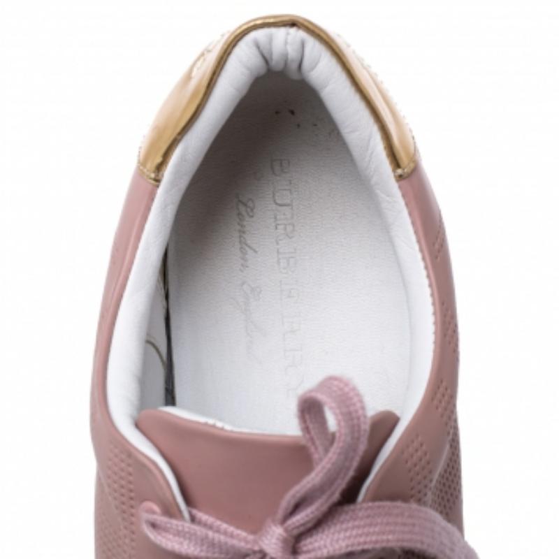 Brown Burberry Pink Perforated Leather Westford Low Top Sneakers Size 38.5 For Sale