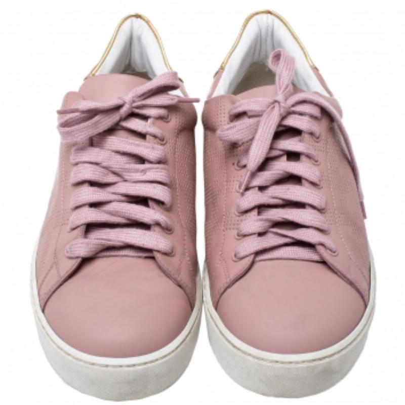 Women's Burberry Pink Perforated Leather Westford Low Top Sneakers Size 38.5 For Sale