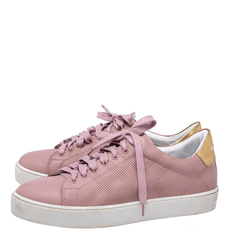Burberry Pink Perforated Leather Westford Low Top Sneakers Size 38.5 For  Sale at 1stDibs