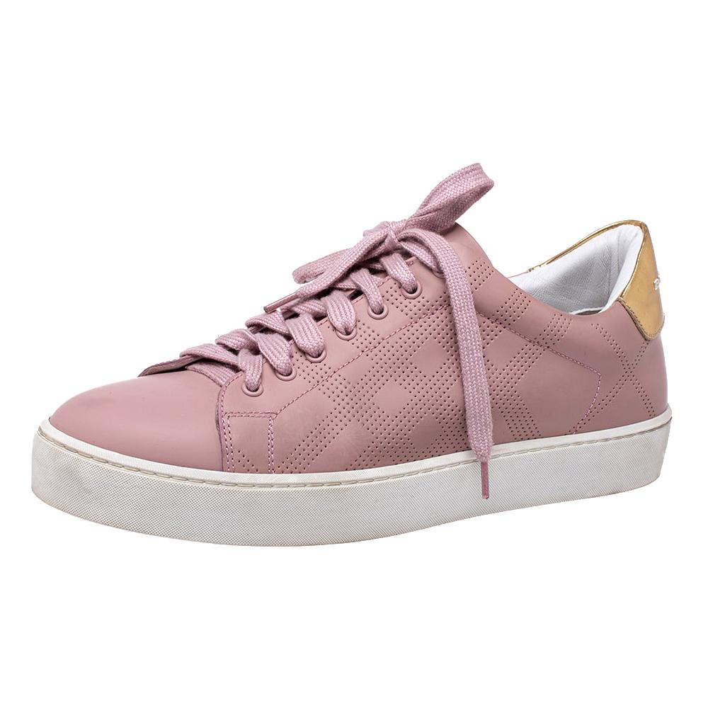 Burberry Pink Perforated Leather Westford Low Top Sneakers Size 38.5 For Sale