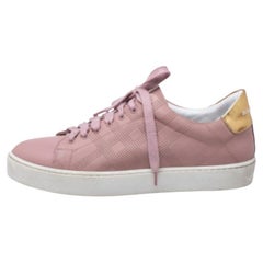 Burberry Pink Perforated Leather Westford Low Top Sneakers Size 38.5