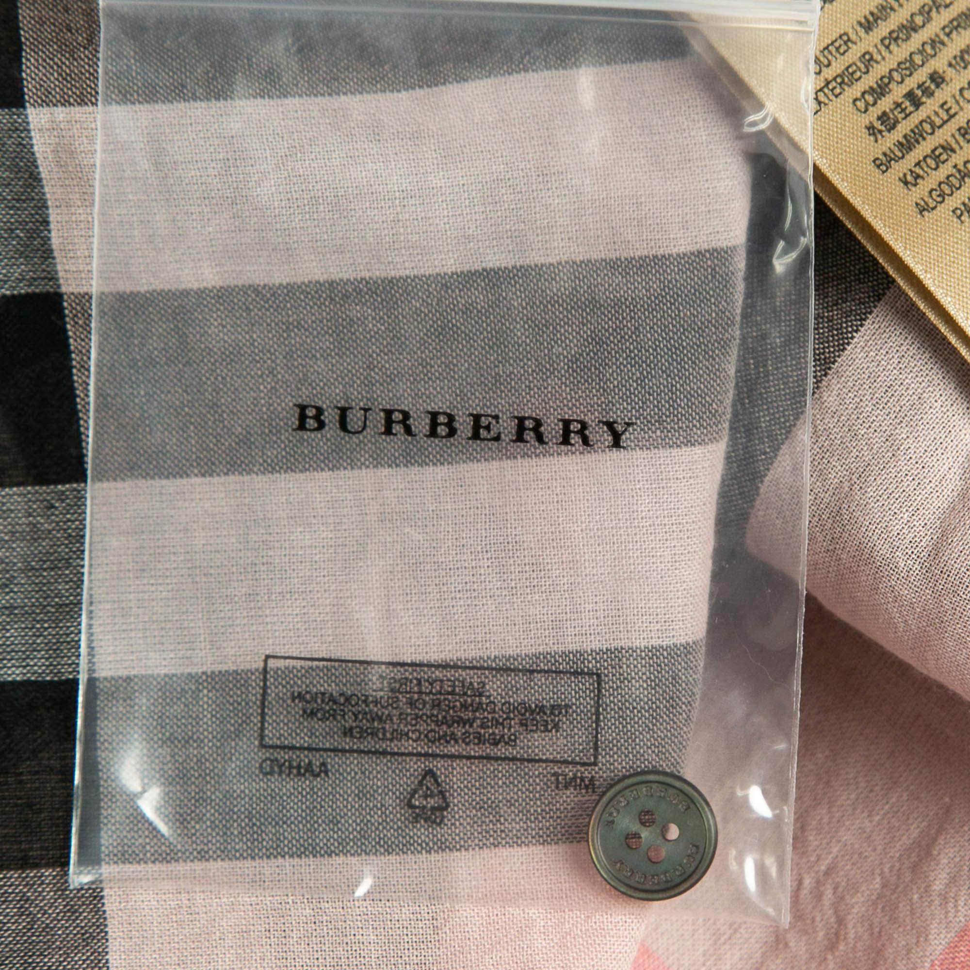 Burberry Pink Plaid Cotton Puff Sleeves Ruffled Button Front Top S 2