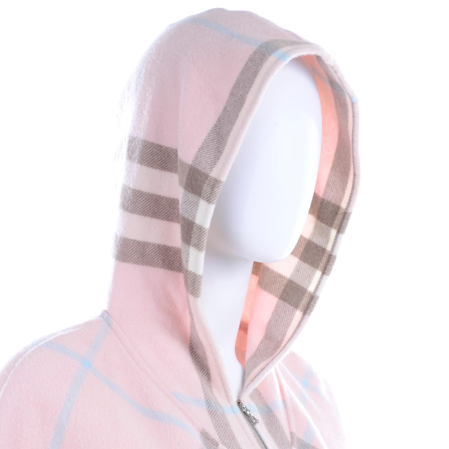 Burberry Pink Plaid Poncho in Cashmere & Wool with Hood In Good Condition In Portland, OR