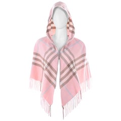 Burberry Pink Plaid Poncho in Cashmere & Wool with Hood