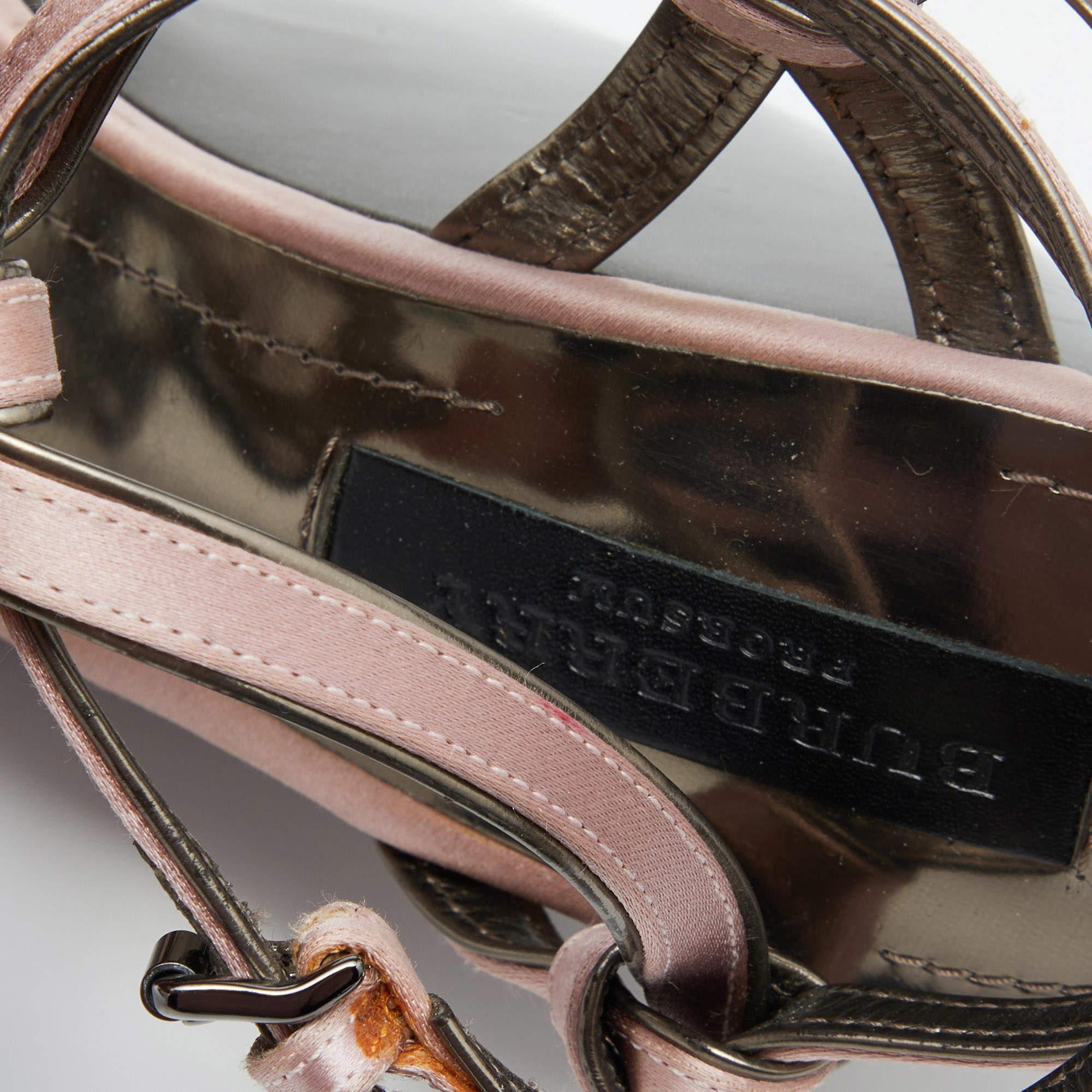 Burberry Pink Satin Ankle Wrap Wedge Sandals Size 40 For Sale 3