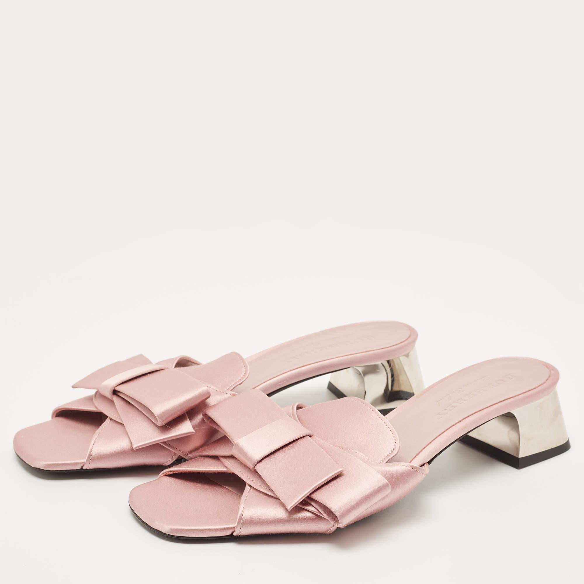 Women's Burberry Pink Satin Bow Mules Size 41
