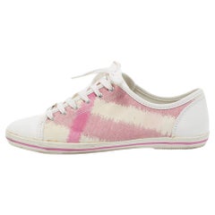 Burberry Pink/White Leather and Canvas Cap Toe Low Top Sneakers Size 41