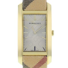 Burberry Pioner Silver Rectangle Dial Gold Tone Steel Quartz Ladies Watch BU9407
