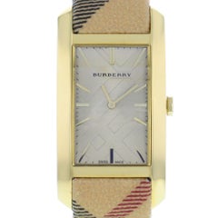Burberry Pioner Silver Rectangle Dial Gold Tone Steel Quartz Ladies Watch BU9407