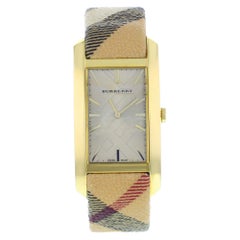 Used Burberry Pioner Silver Rectangle Dial Gold Tone Steel Quartz Ladies Watch BU9407