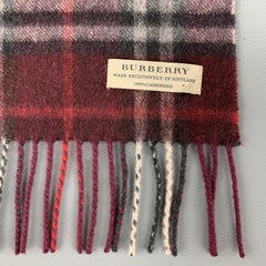 BURBERRY Plaid Burgundy Cashmere Scarf