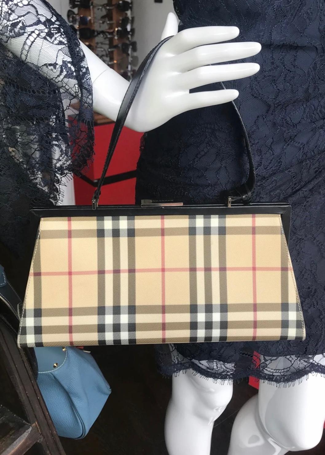 Brown Burberry Plaid Canvas Handbag For Sale