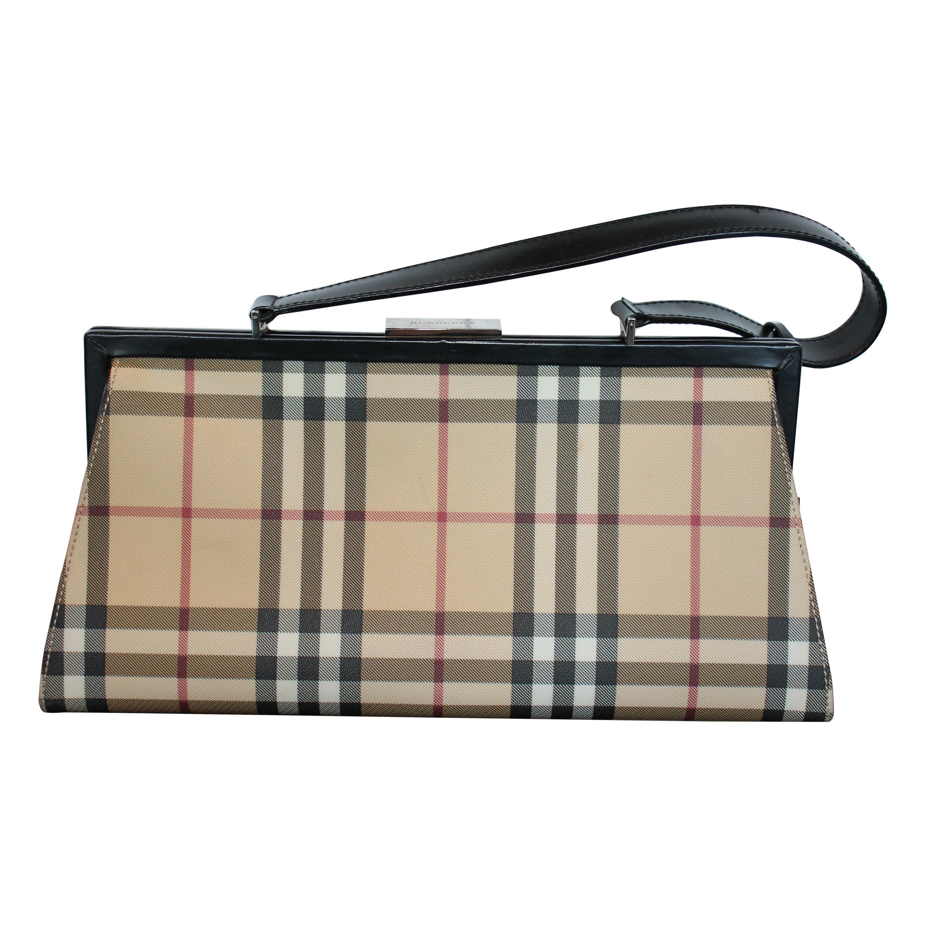 Burberry Plaid Canvas Handbag For Sale