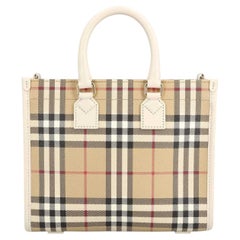 Burberry Plaid Check Canvas Tote Bag — Beige