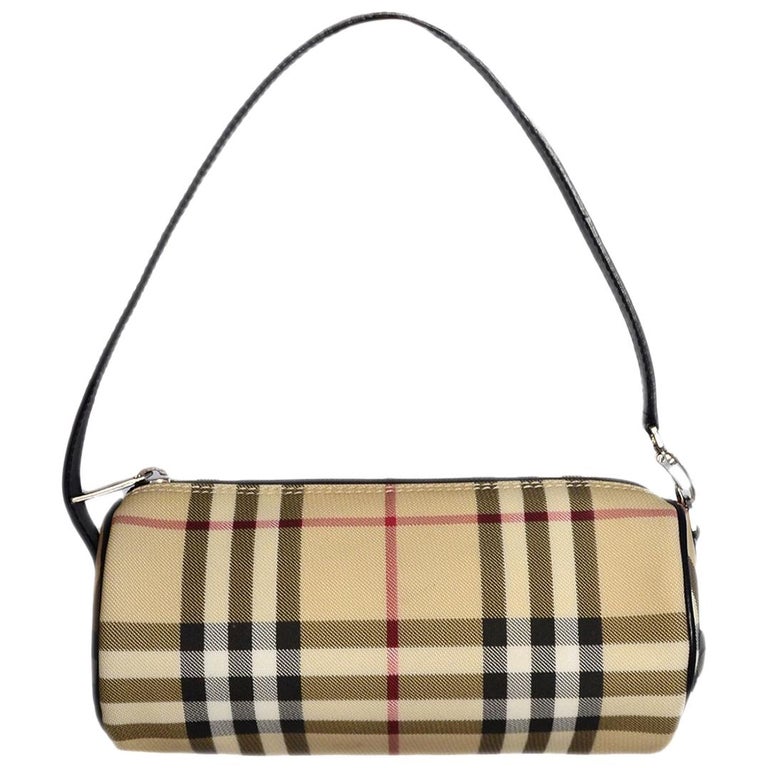 Burberry Plaid Coated Canvas Barrel Bag For Sale at 1stDibs