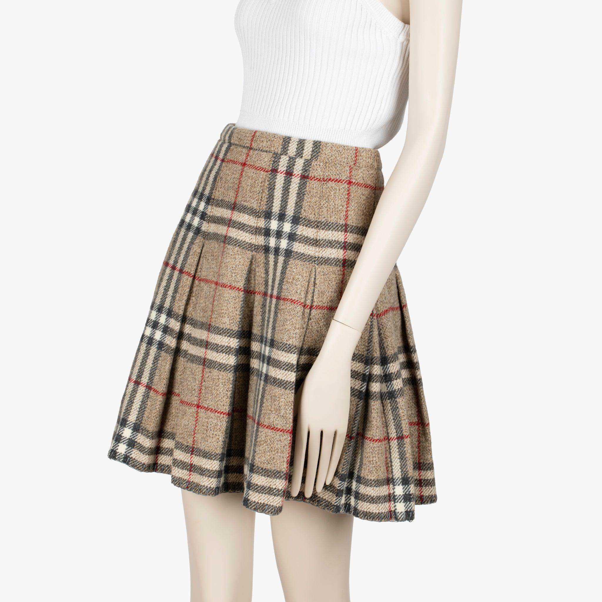 Donna Gonna a pieghe in lana beige di Burberry - Taglia 38 IT in vendita