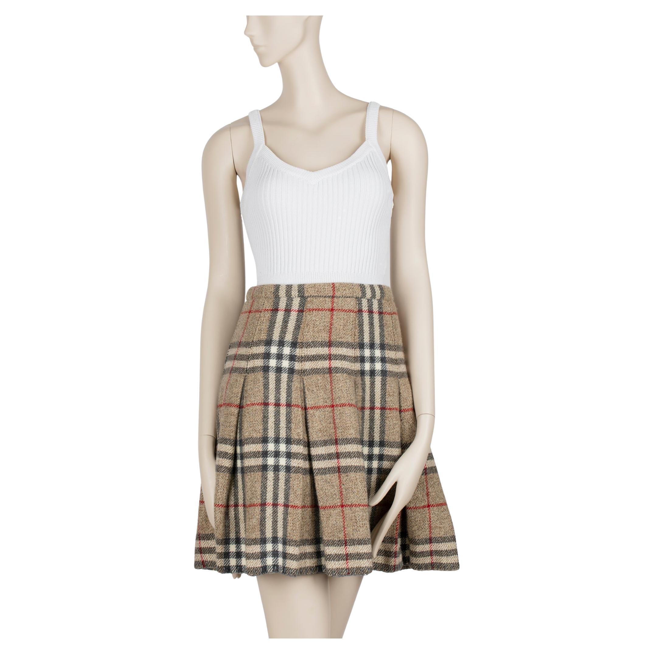 Gonna a pieghe in lana beige di Burberry - Taglia 38 IT in vendita