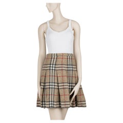 Burberry Pleated Check Beige Wool Skirt - Size 38 IT