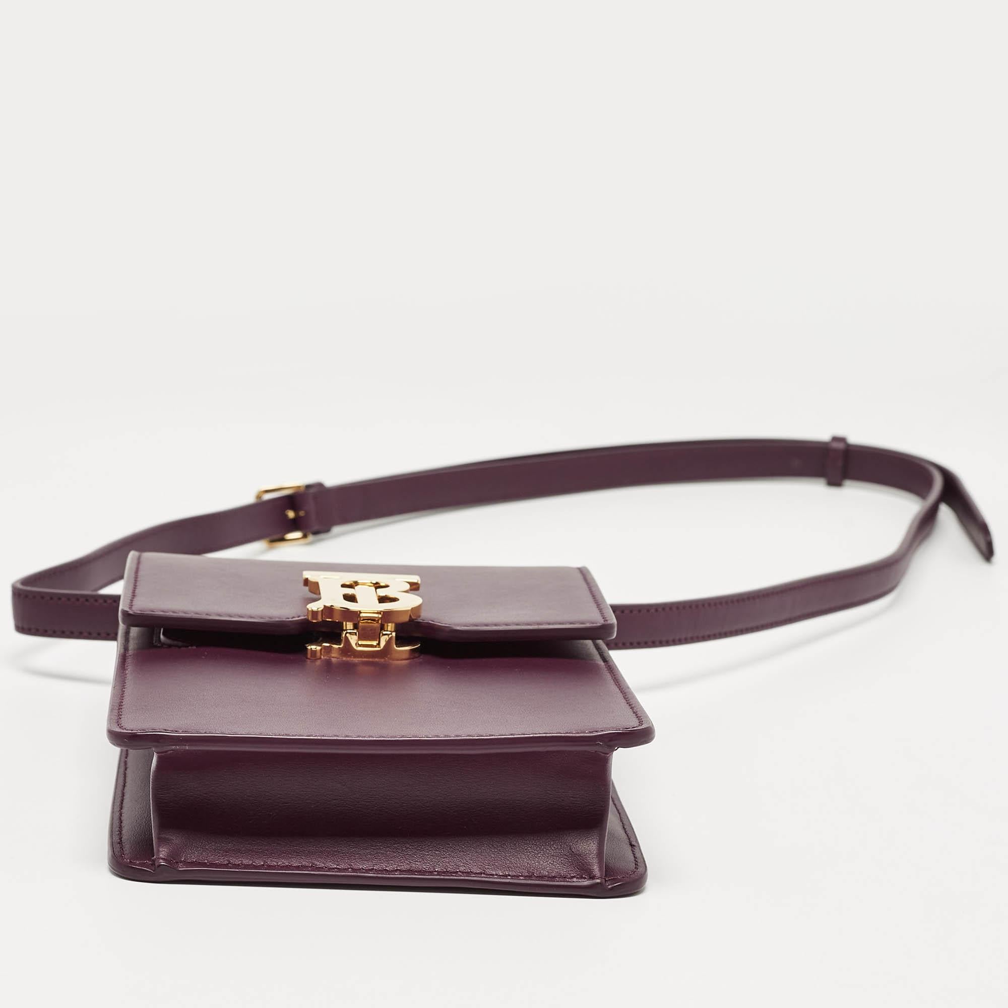 Burberry Plum Leather Robin Crossbody Bag For Sale 4