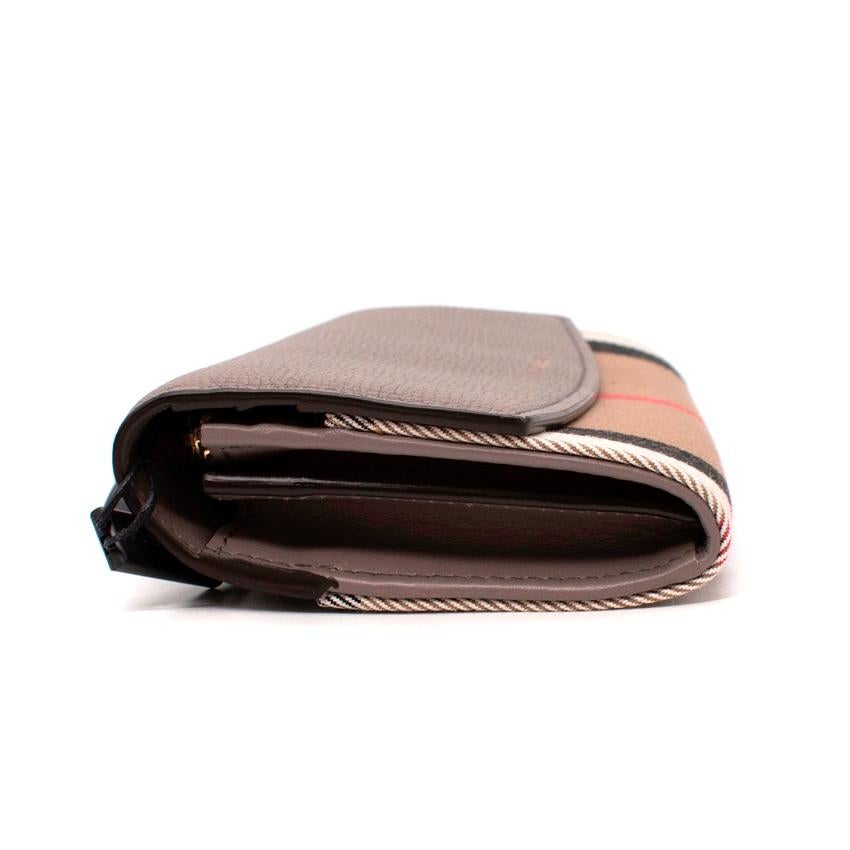 Brown Burberry Porter Taupe Leather & House Check Canvas Long Wallet For Sale