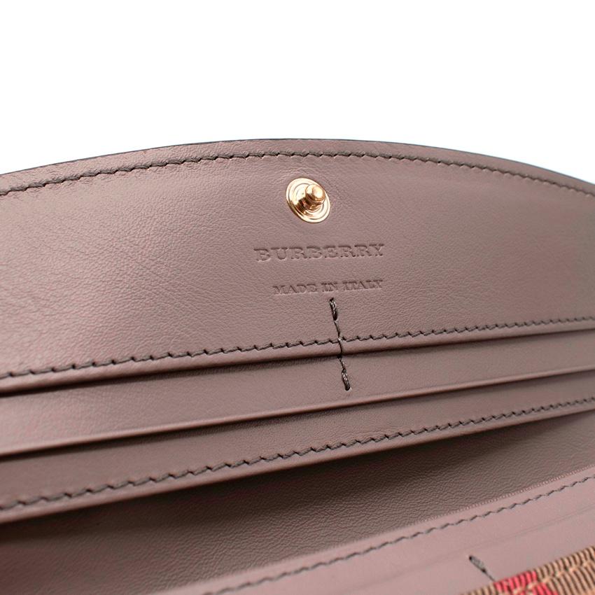 Burberry Porter Taupe Leather & House Check Canvas Long Wallet For Sale 1