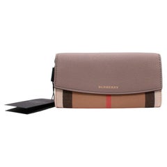 Burberry Porter Taupe Leather & House Check Canvas Long Wallet